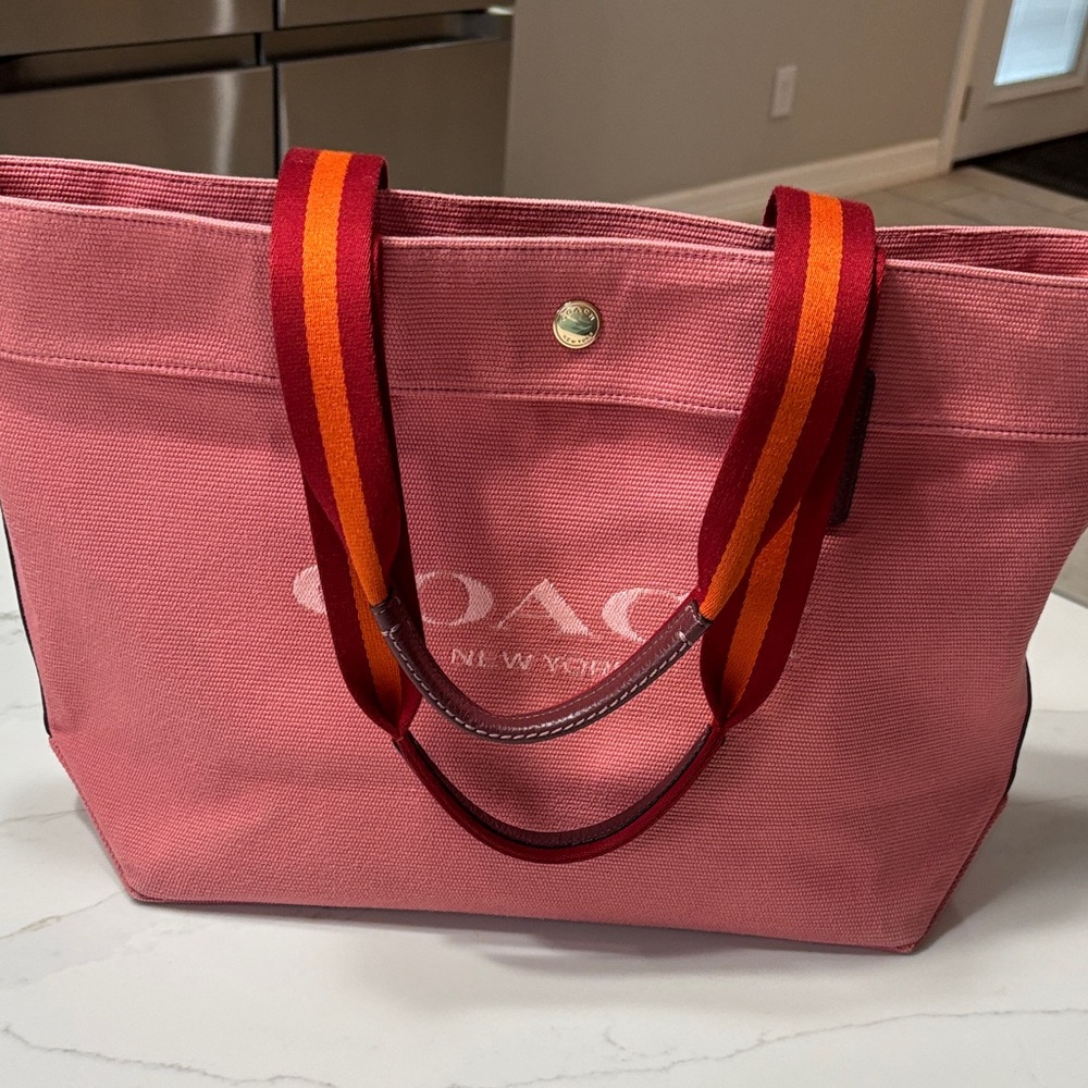 Coach Pink Tote with Red and Orange Straps - Picture 5 of 17